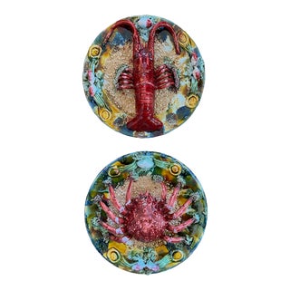 1940s Caldas Da Rainha Majolica Palissy Portuguese Lobster and Spider Crab Wall Platters - a Pair For Sale
