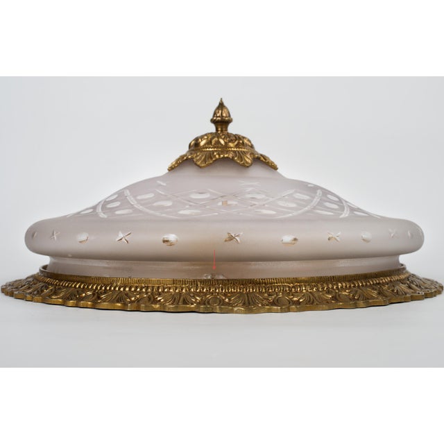 1950s Brass & Glass Flush Mount Fixture - A Pair For Sale - Image 10 of 11