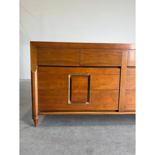 1950s Mid Century Modern Walnut 8 Drawer Long Dresser For Sale - Image 5 of 12