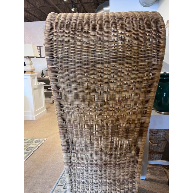 Contemporary Pair Mid 20th Century of Hooded Tall Back Wicker Chairs For Sale - Image 3 of 9