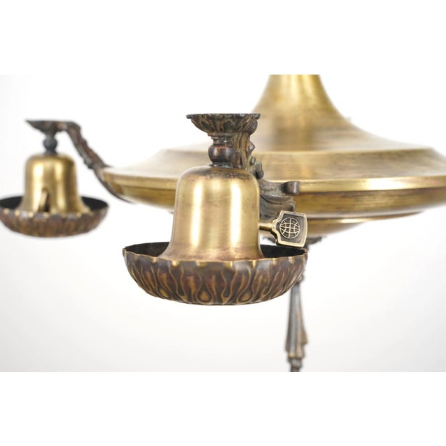 Victorian Mid 20th Century Victorian Brass 4 Exposed Bulbs Pan Chandelier For Sale - Image 3 of 12