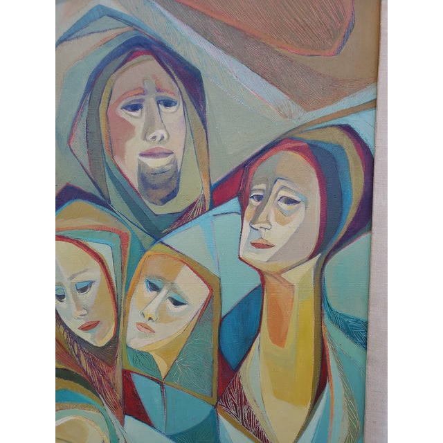 1960s Nativity Scene Mid-Century Modern Oil Painting For Sale - Image 13 of 15
