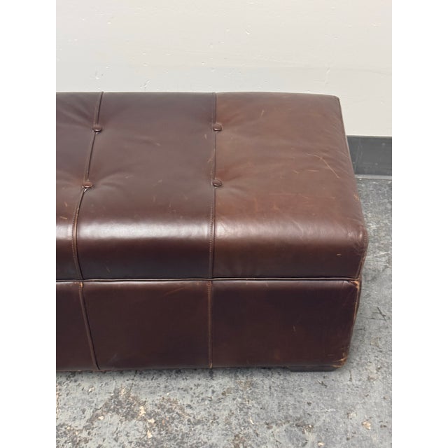 Brown Restoration Hardware Tufted Leather Storage Ottoman For Sale - Image 8 of 12