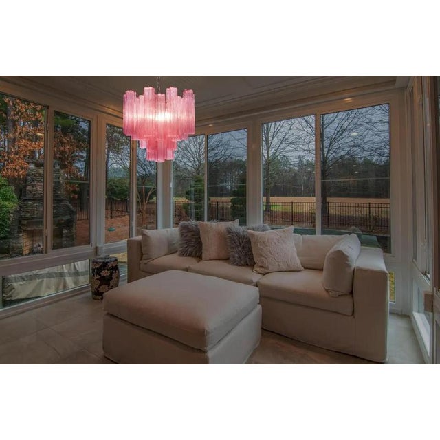 Metal Pink Glass Tube Chandelier, Murano, 1970s For Sale - Image 7 of 18
