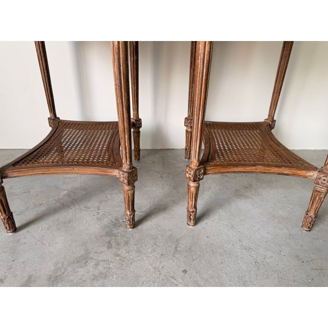 Modern Neoclassical Louis XVI Style Oval Side Tables With Cane Shelves – A Pair For Sale - Image 12 of 15
