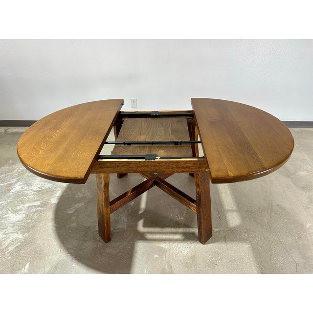Brown 1970s Mid Century Guillerme Et Chambron Style Brutalist Oak Dining Table For Sale - Image 8 of 12