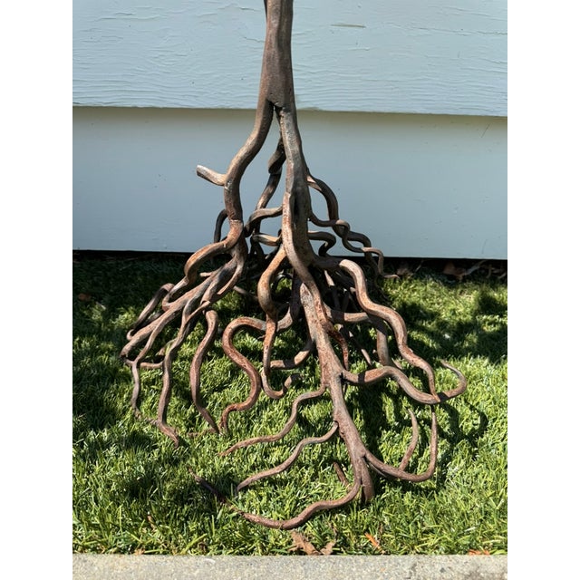 1940s Hand Forged Wrought Iron Rose Floor Candle Holder Sculpture Roots Blacksmith For Sale - Image 4 of 13
