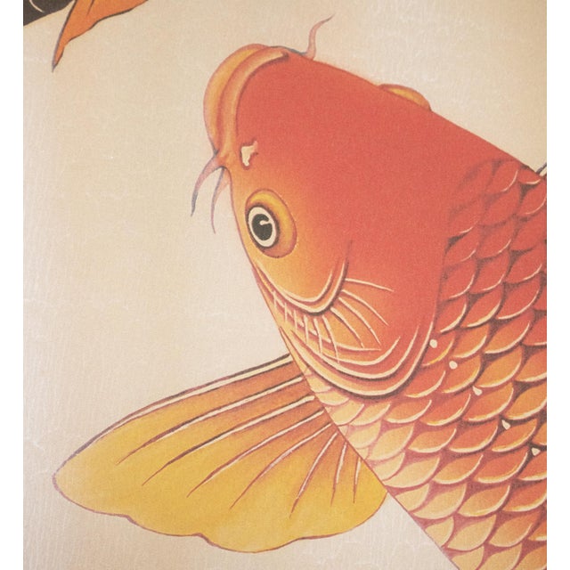 "Carps", After Shinyū, Heisei Era Printed Japanese Silk Scroll For Sale - Image 12 of 18