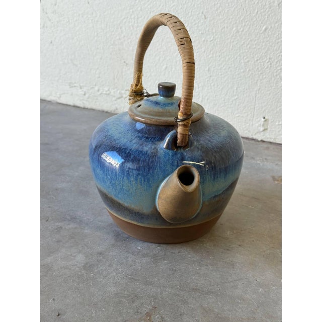 Mid-Century Modern Michael Andersen Danish Ceramic Kettle Teapot, Mid-Century Blue Glaze, Bornholm Denmark 1960s For Sale - Image 3 of 9