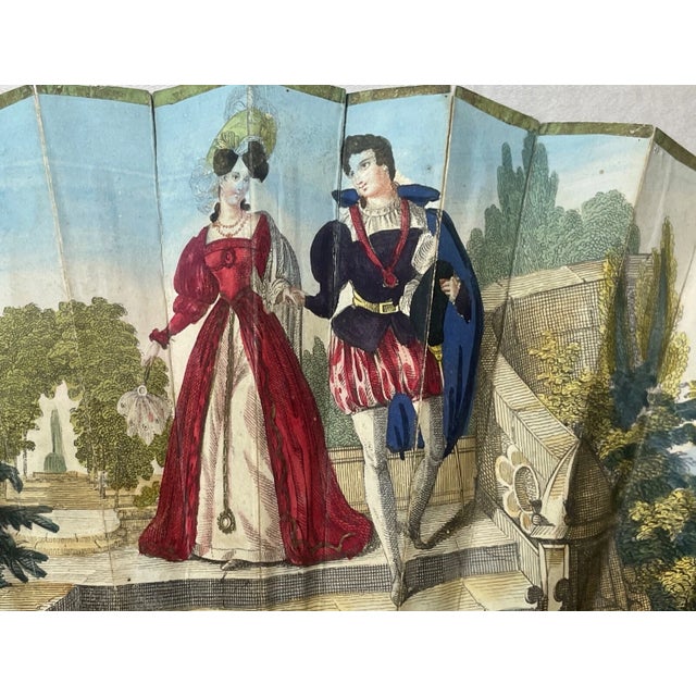 Antique 19th Century French Hand Painted Figural Sterling Gold Pocket Hand Fan For Sale - Image 12 of 18