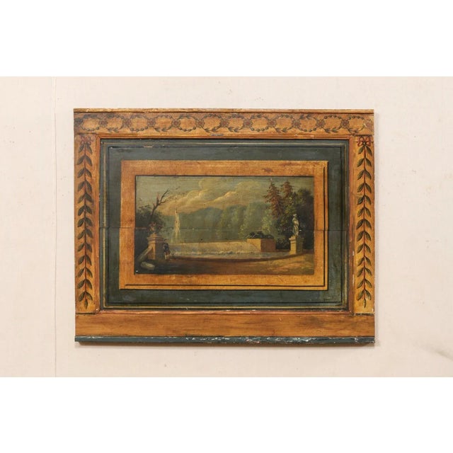 French Wood Plaque with Painted Landscape For Sale - Image 10 of 12