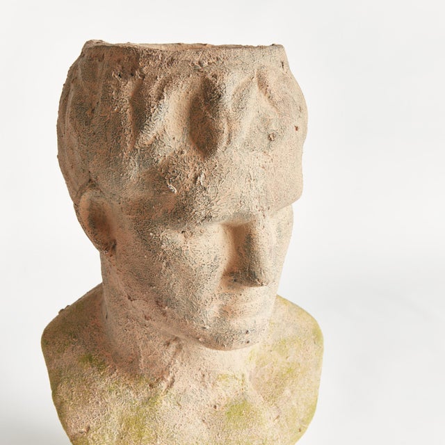 Ceramic Weathered Garden Male Bust Planter For Sale - Image 7 of 13