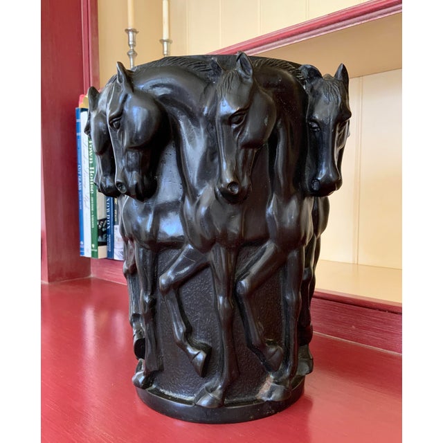 1920s Art Deco French Patinated Bronze Thoroughbred Horse Wine Cooler Vase For Sale - Image 4 of 11