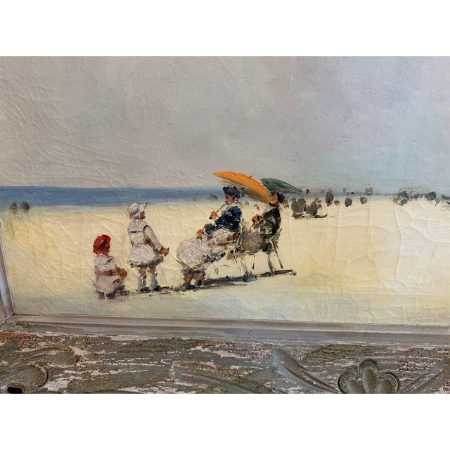 Textile 1960s Signed Francois Gisson Post-Impressionist Paris Seascape Painting For Sale - Image 7 of 13