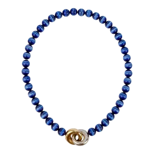 Ole Lynggaard 14k Gold & Blue Tiger's Eye Beaded Collar or Choker Necklace