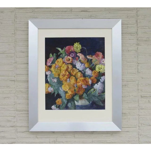 Mid 20th Century Mid 20th Century Floral Still Life Watercolor Painting by Violetta D. Prentiss Lingan, Framed For Sale - Image 5 of 13