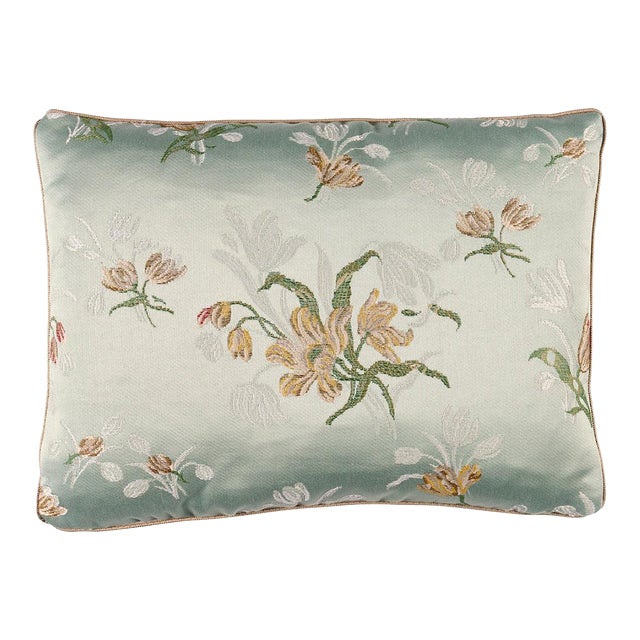 Schumacher Spitalfields Bouquet Lumbar Pillow In Robin's Egg For Sale