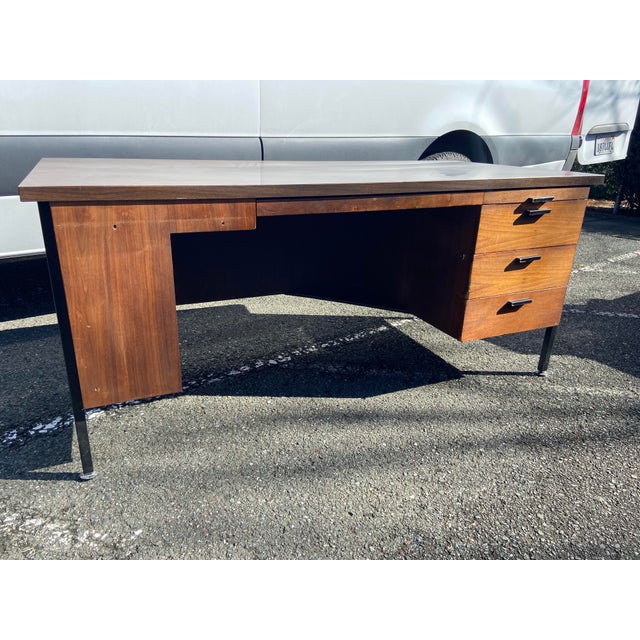 Wood Vintage Mid Century Modern Executive Desk For Sale - Image 7 of 12