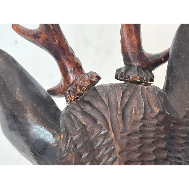 Vintage Black Forest Style Hand Carved Wood Stag Deer Sculpture With Antlers For Sale - Image 10 of 12