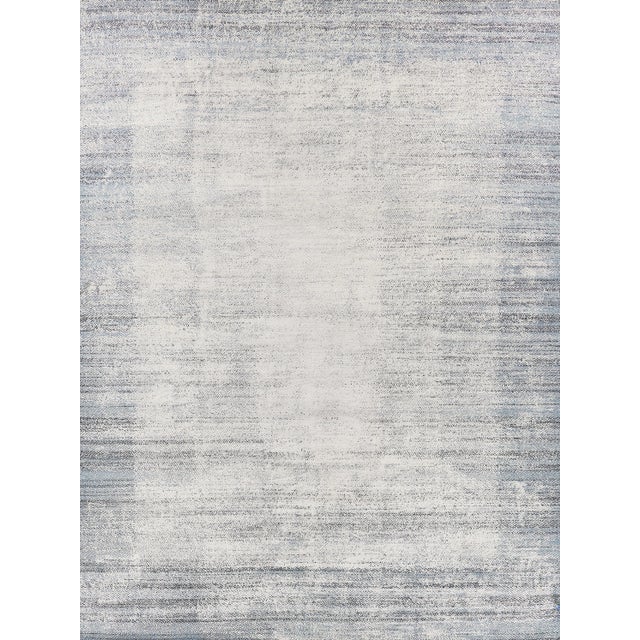 2020s Exquisite Rugs Fine Pure Silk Hand-Knotted Silk White/Blue Rug-9'X12' For Sale - Image 5 of 5