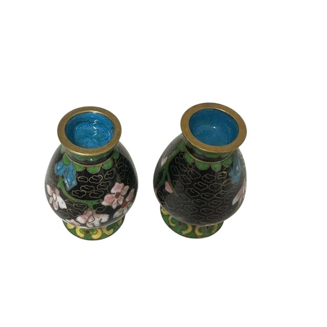 Mid-Century Modern Pair of Vintage Miniature Cloisonné Vases For Sale - Image 3 of 5