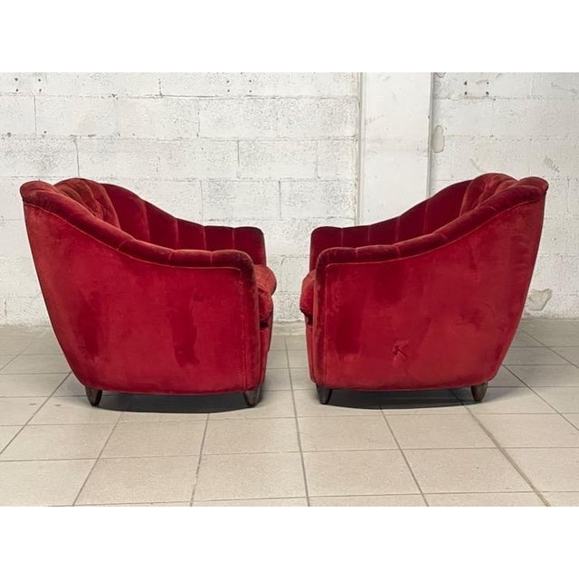 Red Velvet Armchairs, 1950s, Set of 2 For Sale - Image 4 of 18