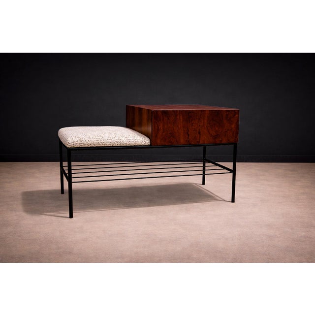 Phone Bench in Rosewood, Fabric & Metal, Geraldo De Barros, 1950s For Sale In New York - Image 6 of 12