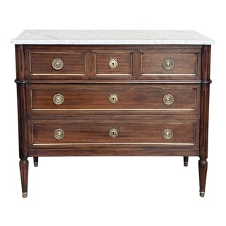 Antique French Louis XVI Mahogany Commode With Carrara Marble For Sale