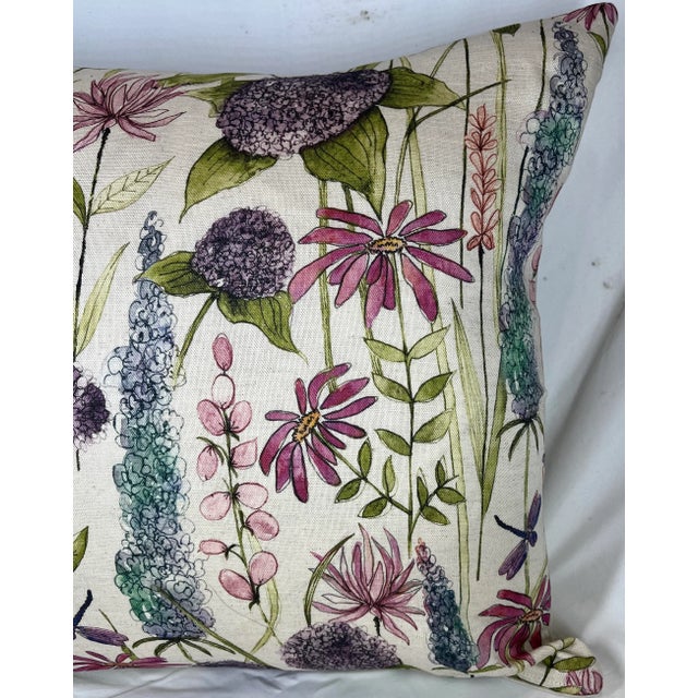 2020s 20" Square Decorative Throw Pillow With a Whimsical Pink, Purple & Blue Mid Century Modern Floral Design With a Watercolor-Look - Made in the U K For Sale - Image 5 of 12