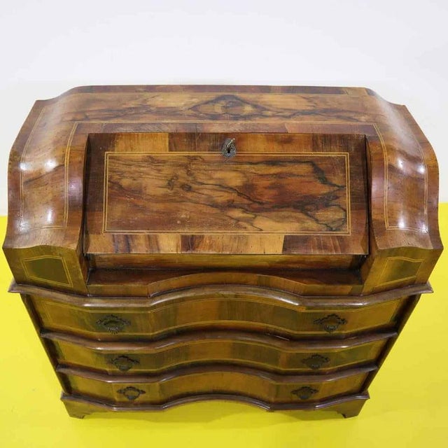 Wood Wooden Writing Desk with Inlays and Three Curved Drawers For Sale - Image 7 of 18