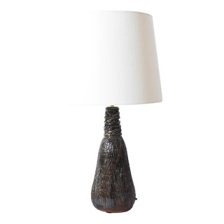 Dark Brown Navy Blue Ceramic Lamp by Barracuda Interiors For Sale