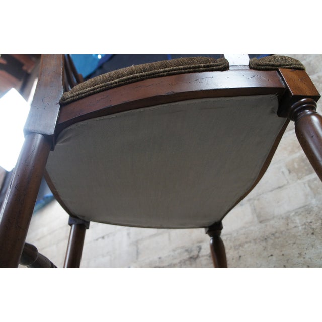 Mid 20th Century Vintage Oak Country French Farmhouse Ladder Back Upholstered Dining Arm Chairs - Set of 4 For Sale - Image 11 of 12