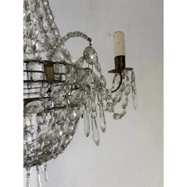 19th C Rare Crystal Beaded Empire Chandelier French Hand Tied Oval Prisms, C1850 For Sale - Image 12 of 17