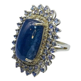 Bochic “Orient” Natural Diamond & Tanzanite Cocktail Ring Set 18K Gold & Silver For Sale