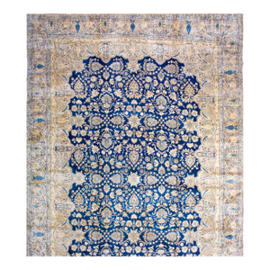1920s Blue Navy Geometric Antique s.e. Persian Kirman Rug 11'10" X 23'10 Handkknotted Wool Carpet