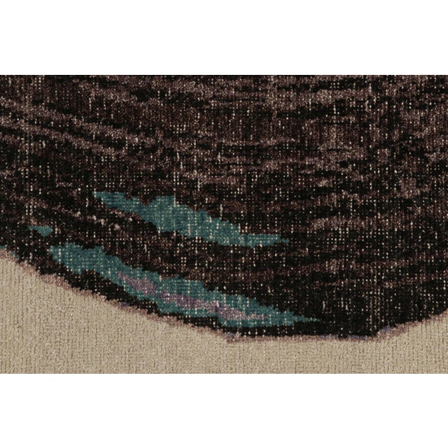Modern Rug & Kilim’s Distressed Abstract Rug in Beige With Purple Pattern For Sale - Image 3 of 7