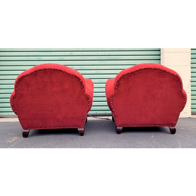 Arhaus Camden Collection Art Deco Cranberry Chenille Club Chairs Pair Chairish