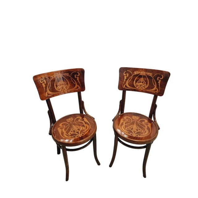 Set of Art Nouveau Bentwood Chairs with Intricate Flower Motif from Thonet, 1900s For Sale - Image 9 of 10