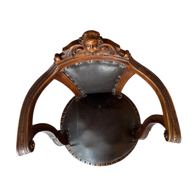 19th Century French Walnut Swivel Chair: Figural Crest & Organic Movement For Sale - Image 10 of 17