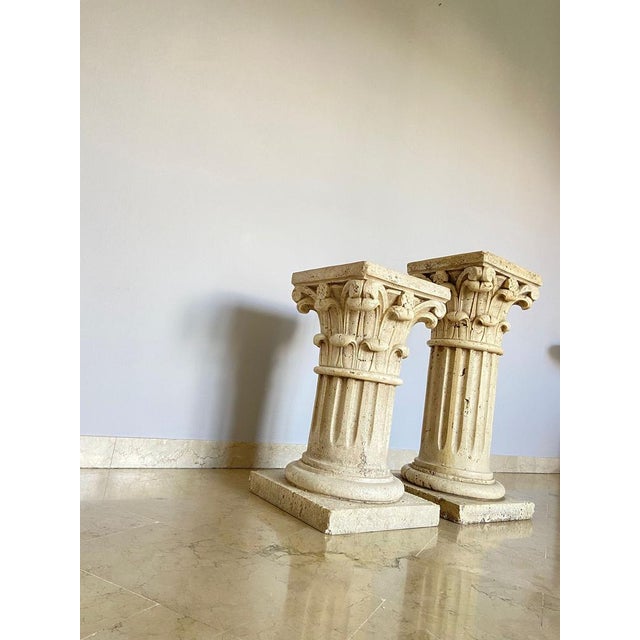 Corinthian Style Columns in Travertine, Italy, 1940s, Set of 2 For Sale - Image 11 of 16