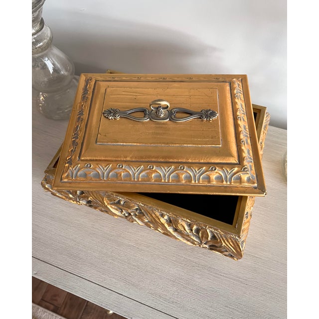Gold Antique Style Raised Gilt Relief Decorative Ceramic Storage Box – Early 20th Century, Unmarked For Sale - Image 8 of 11