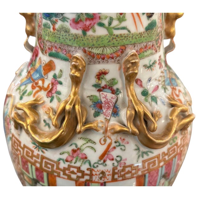 White Late 19th Century Chinese Canton Rose Medallion Lamps - a Pair For Sale - Image 8 of 14