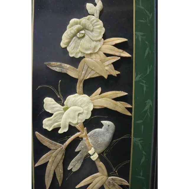 Jade Edo Period Japanese Lacquer Screen With Gemstone & Stone Inlay Exquisite Colors & Style For Sale - Image 8 of 11