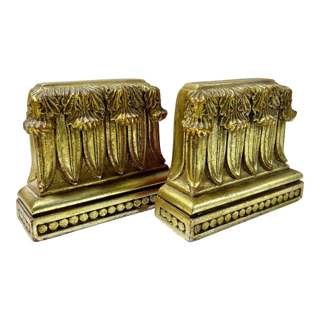 Vintage Corinthian Column Bookends – Classical Roman Style Gilded Pair For Sale