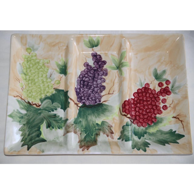 Ceramic Vintage Ceramic Glazed 3-Compartment Grapes Serving Platter For Sale - Image 7 of 7