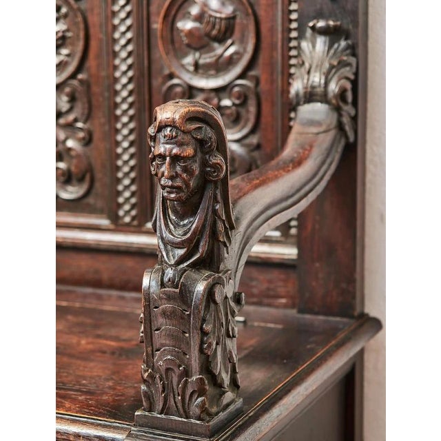 Neo-Renaissance Carved Oak Bench For Sale - Image 4 of 11