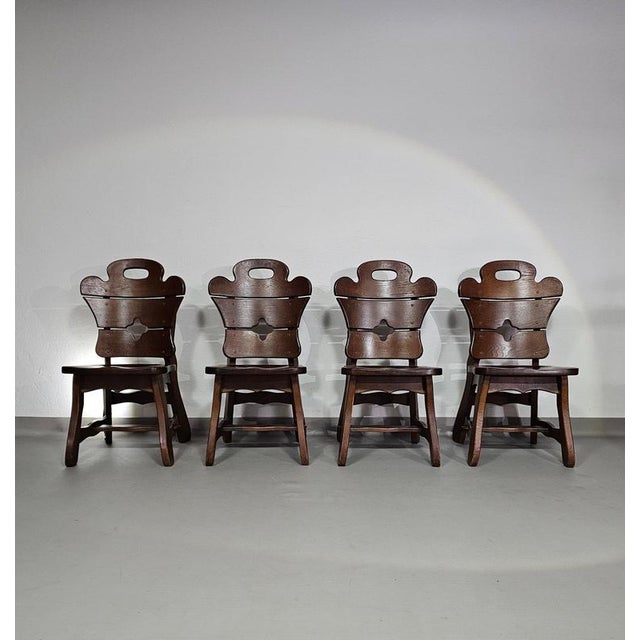 Brown Brutalist Oak Dining Chairs, 1960s, Set of 4 For Sale - Image 8 of 18