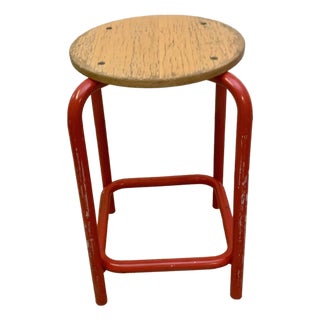 Vintage Industrial Danish Stool Red Metal Stool For Sale