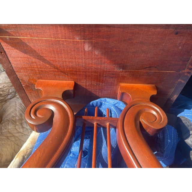 1950s Marble Top Mahogany Lyre Shaped Side Table With Drawer For Sale - Image 10 of 12