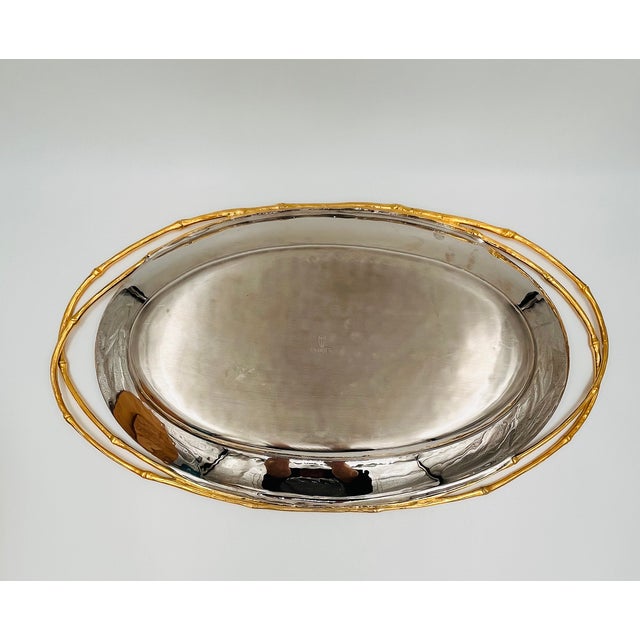 l'Objet Contemporary 24 Karat Gold & Nickel Plated Faux Bamboo Handled 24" Oval Platter Butler's Tray For Sale - Image 13 of 17